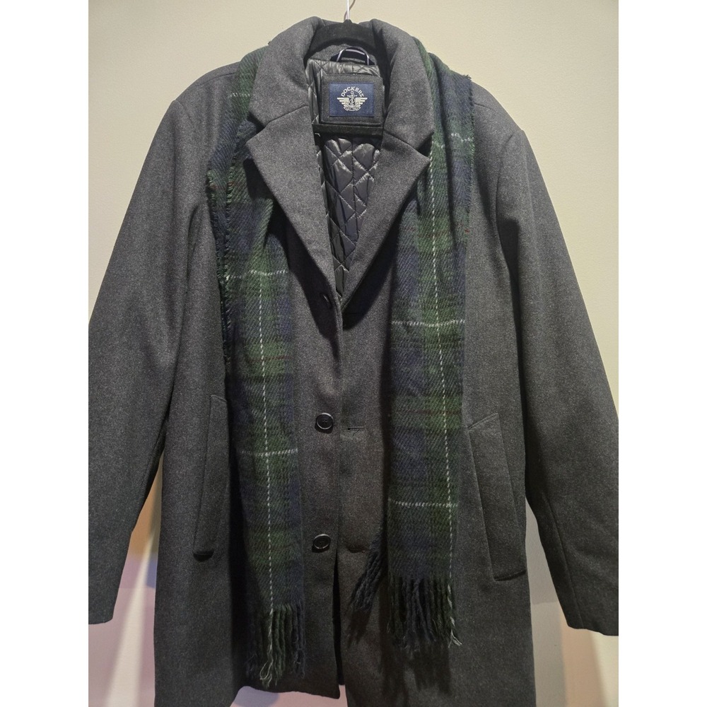 Dockers Henry Men's XL Wool Blend Top Coat Charcoal Gray With Scarf Washable NWT